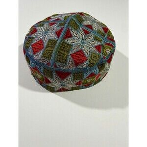 Handmade Embroidered Kufi Cap Cotton Multicolor Geometric Pattern Headwear